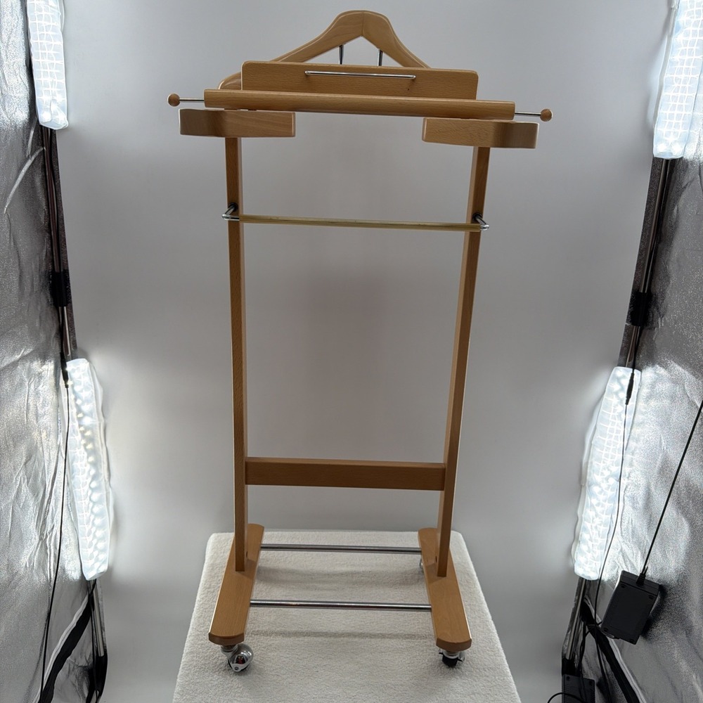 Wardrobe Valet Stand Blonde Wood Vintage Made in Italy Italian Light Weight